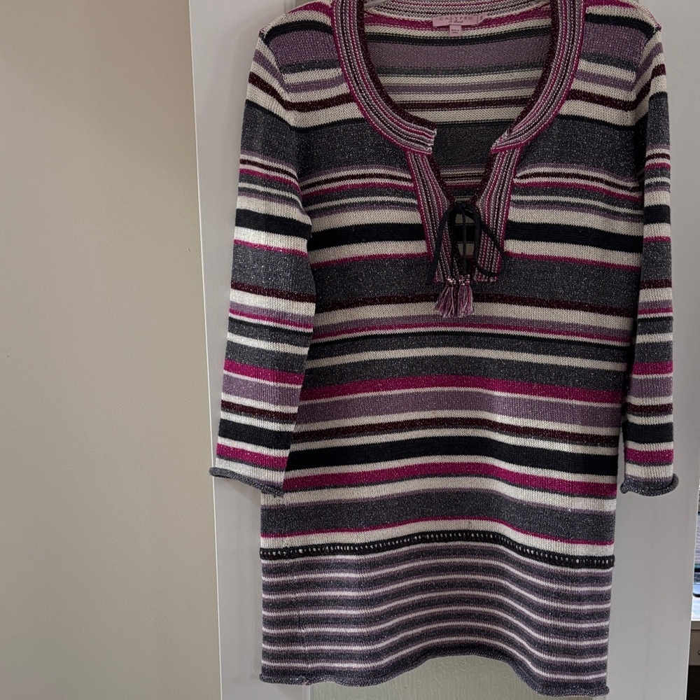 Calypso St. Barth Multicolor Striped Knit Top- metallic threads. Tunic style.